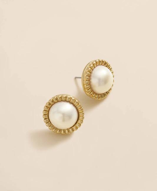 Bezel Frame Faux-Pearl Stud Earrings | Brooks Brothers Popular