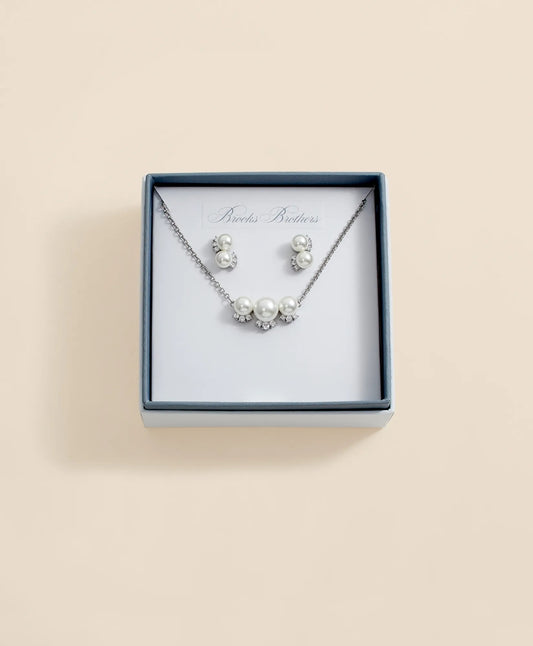 Faux Pearl Cubic-Zirconia Cluster Necklace and Earrings Set | Brooks Brothers Featured