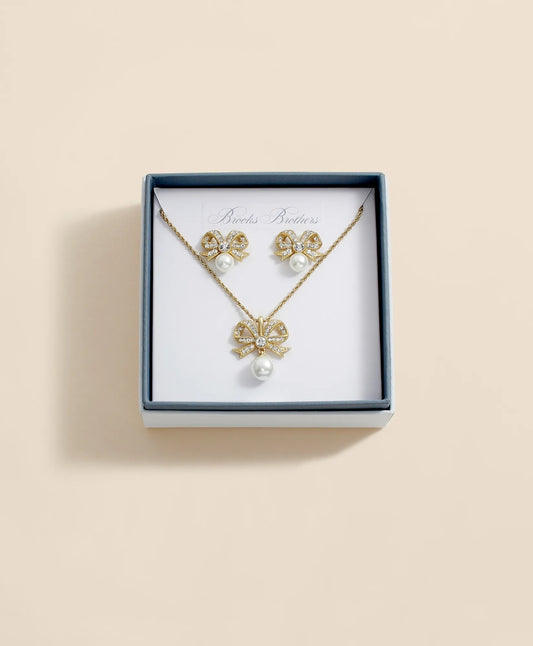 Faux Pearl & Crystal Pave Bow Pendant and Earrings Set | Brooks Brothers Popular