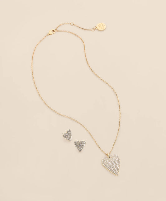 Gold-Tone Cubic Zirconia Heart Necklace & Earrings Set | Brooks Brothers Premium