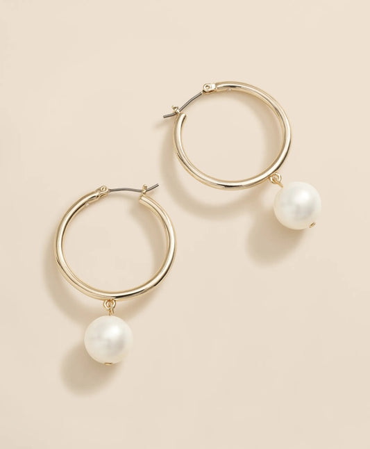 Gold-Tone Faux-Pearl Drop Hoop Earrings | Brooks Brothers Top Pick