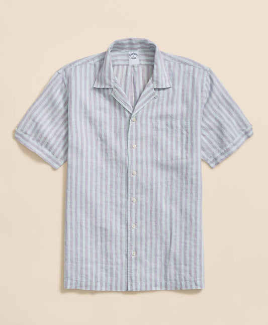 Irish Linen Camp Collar, Striped Short-Sleeve Shirt | Brooks Brothers Featured