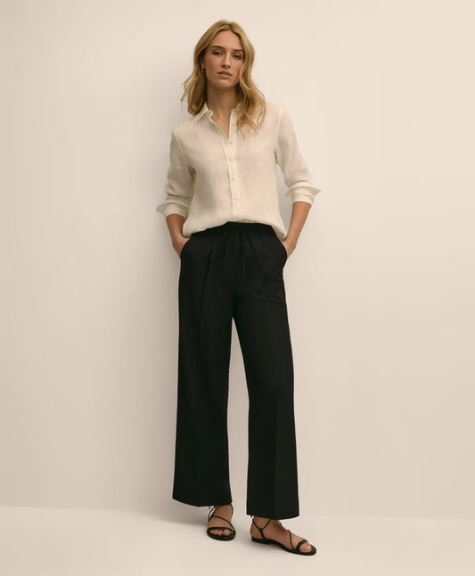 Linen-Cotton Blend Tie-Waist Wide-Leg Pants | Brooks Brothers Featured
