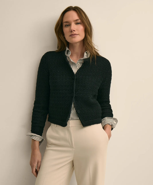 Mercerized Cotton Crochet Sweater Jacket | Brooks Brothers Premium