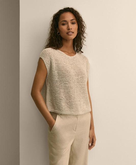 Relaxed Cotton Blend Short-Sleeve Shimmer Sweater | Brooks Brothers Premium