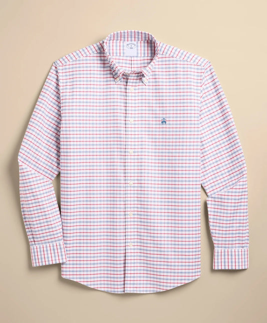Stretch Cotton Non-Iron Oxford Polo Button Down, Windowpane Sport Shirt | Brooks Brothers Premium