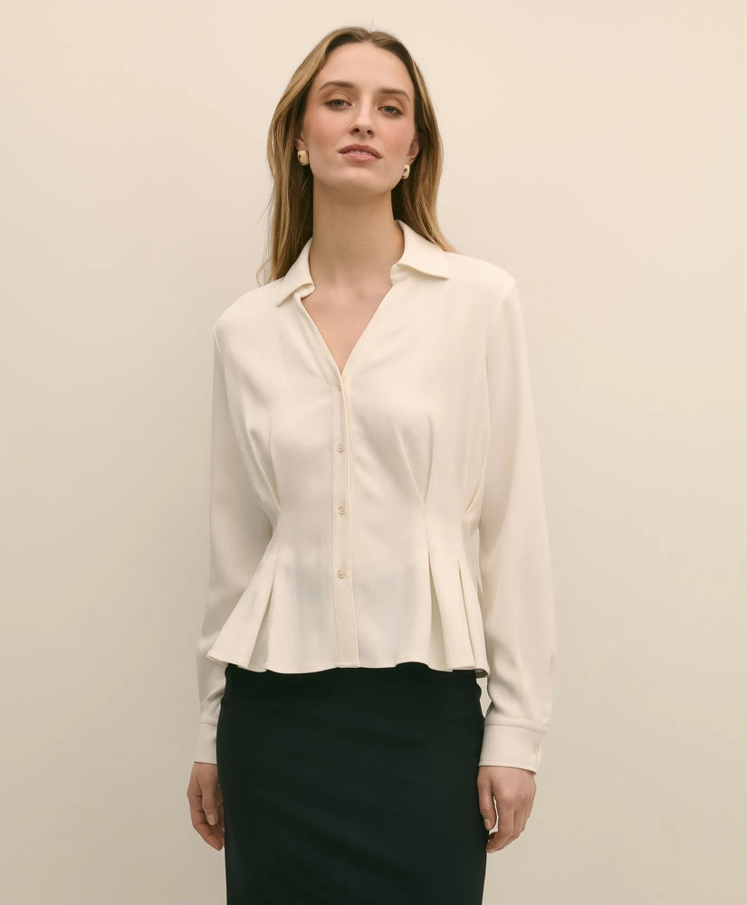 Viscose Pleated Peplum Blouse | Brooks Brothers Top Pick